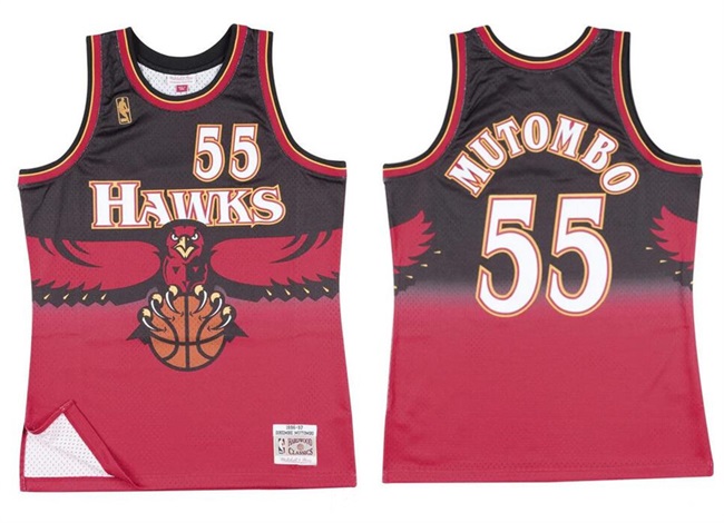 Men's Atlanta Hawks #55 Dikembe Mutombo Red 1996-97 Throwback Stitched Basketball Jersey